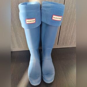 Hunter Rain Boots - Matte Blue Size EU39/US 8 Women's with socks!